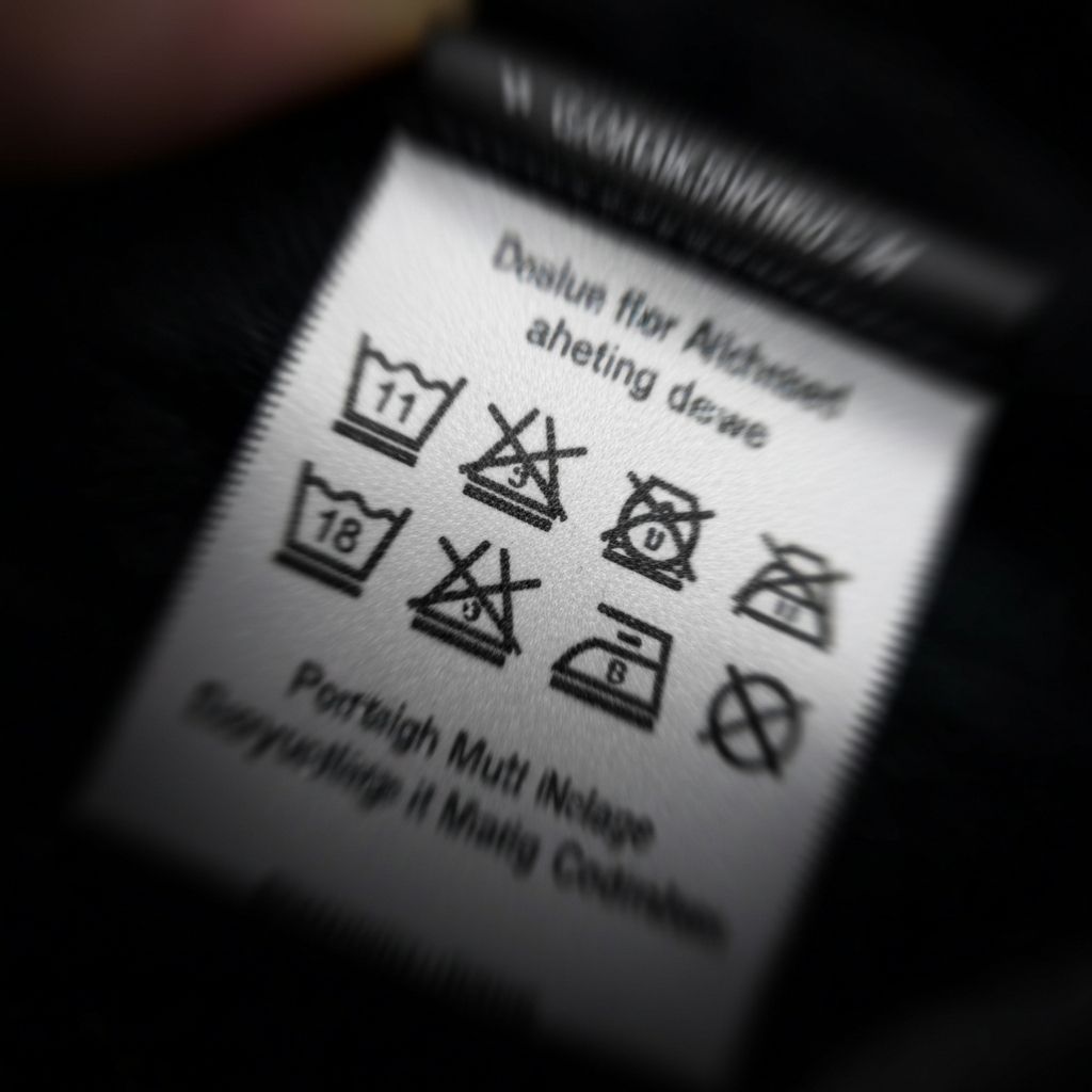 Example of a bad care label photo - blurry, dark, angled